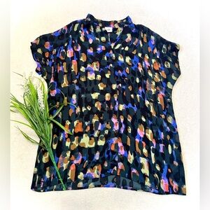 CAbi Sabine Watercolor Printed Short Sleeve Blouse - Small